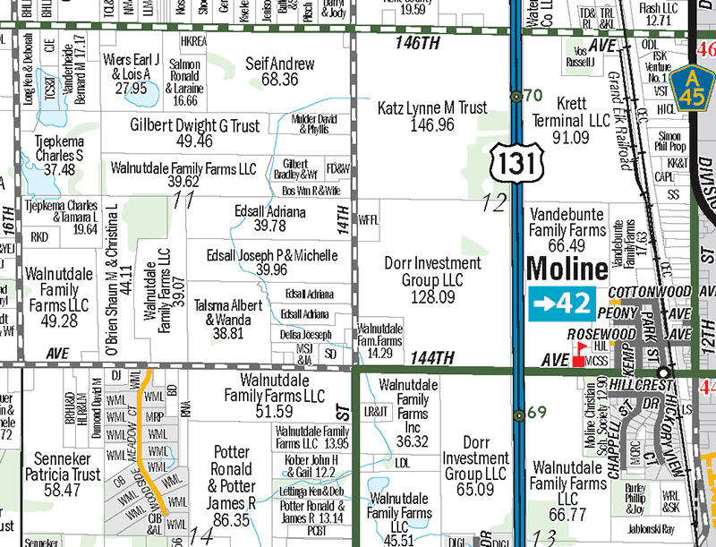 Dorr Township Parcel Plat Map sample from 2015 Allegan County Road Atlas, Parcel Platbook & Recreation Guide