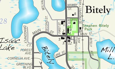 Greening Lake & Bitely Area Map (closeup)