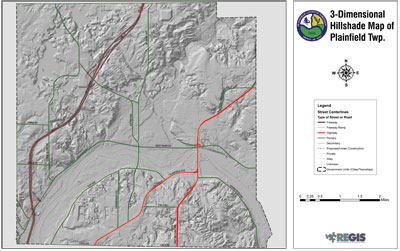 Three-Dimensional Hillshade Map of Plainfield Township.